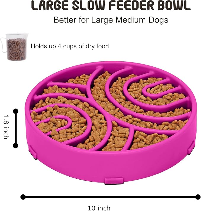 WHIPPY Slow Feeder Dog Bowls Anti-Choking Maze Dog Food Bowl Anti-Slip Interactive Dog Puzzle Feeder Dog Bowl Pet Bowl for Large Medium Dogs,Purple