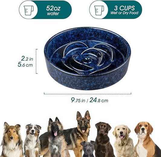 vancasso Slow Feeder Dog Bowl, 3 Cups Ceramic Slow Feeder for Large Breed, Puzzle Maze Dog Food Bowl for Fast Eater, Blue