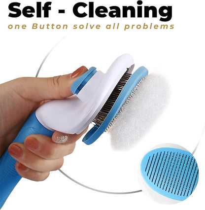 Dog & Cat Brush, Soft Self Cleaning Slicker Brush, Skin-Friendly Upgraded Dog Brush for Shedding, Massaging, and Grooming – Perfect for Long & Short Coats (Blue)
