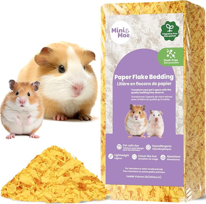 mini&moe Guinea Pigs Bedding Hamster Bedding: Moisture Absorbent and Dust-Free Natural Paper Small Pet Bedding - for Guinea Pigs, Hamsters, and Rabbits, 17 Liters