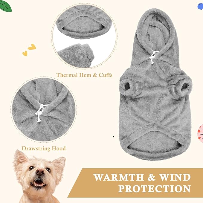 Dog Sweaters for Large Dogs,Dog Hoodie,Warm Fuzzy Fleece Sweatshirt with Hood & Pocket,Leash Hole,Cozy Cold Weather Pet Clothes Sweater Hoodie for Large Dogs(Grey,2XL)
