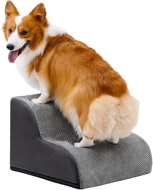 Dog Stairs for Small Dogs and Cats, 12" H 2 Steps Pet Steps Ramp for High Bed, Couch, Sofa, Waterproof Pet Stairs with Removable Washable Cover, Non-Slip Bottom, Dark Gray