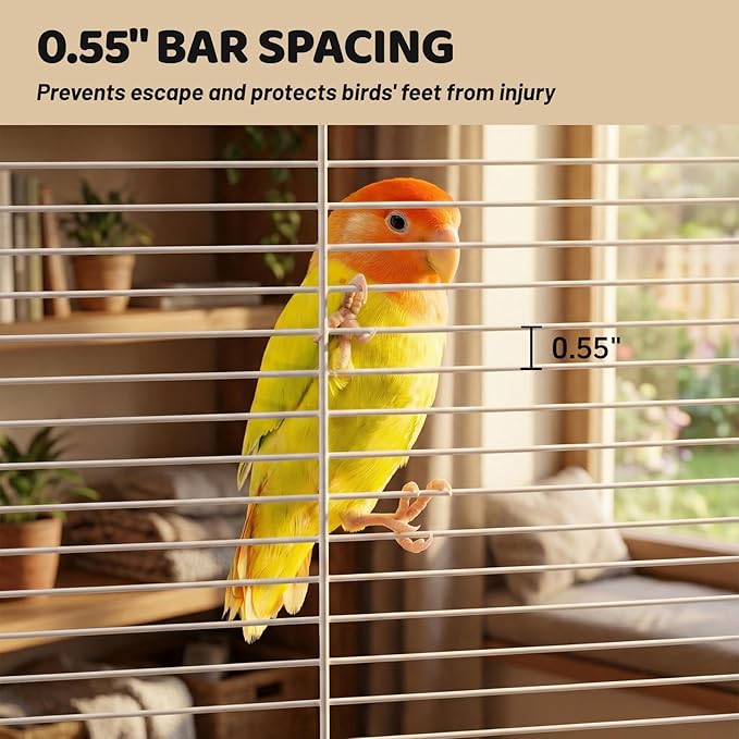 17.3" Portable Travel Bird Cage, Parrot Cage, Ample Room for Tail Movement, with Food Box, Perch, Water Bottle, for Vet Visit, Short Trip, Parakeet, Cockatiel, Budgie, Small and Medium Birds