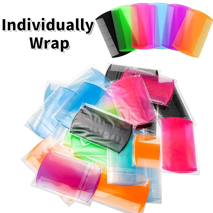 120 Pack Plastic Flea Lice Combs, Fine Tooth Flea Tick Comb, Double Sided Pet Combs, Cat Dog Hair Dandruff Removal Comb, Grooming Tools for Rabbit, Cat, Dog, Kitten, Small Pet (6 Colors)