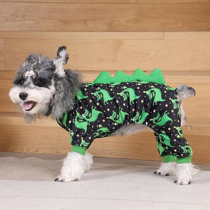 CuteBone Dinosaur Costume Dog Pajamas, Stretchy Spandex Crystal Velvet Sleepwear Coat for Small Dogs, Soft & Warm Pet Outfit Clothes for Cold Weather, Cozy Pullover Design COSP14M
