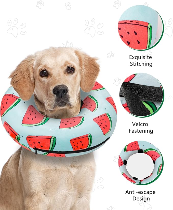 MIDOG Inflatable Dog Cone Alternative for After Surgery - Soft Protective Donut Collar Prevents Licking, Comfortable Recovery E-Collar Alternative for Small Medium Large Dogs (Watermelon,XL)
