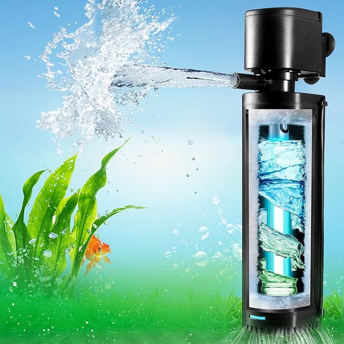 500GPH Aquarium Filter, UV Sterilizer for Aquarium for 75-200 Gallon, Submersible Pump Filter for Green Water Algae Clean, Ultra-Silent Green Killing Machine with Fish Tank & Turtle Tank Deodorization