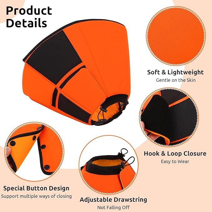 Queenmore Dog Cone, Dog Cone for Large Dogs, Soft Dogs Cone Collar After Surgery for Neutering, Breathable Pet Cones, Adjustable E-Collar Alternative to Stop Licking, Orange XL