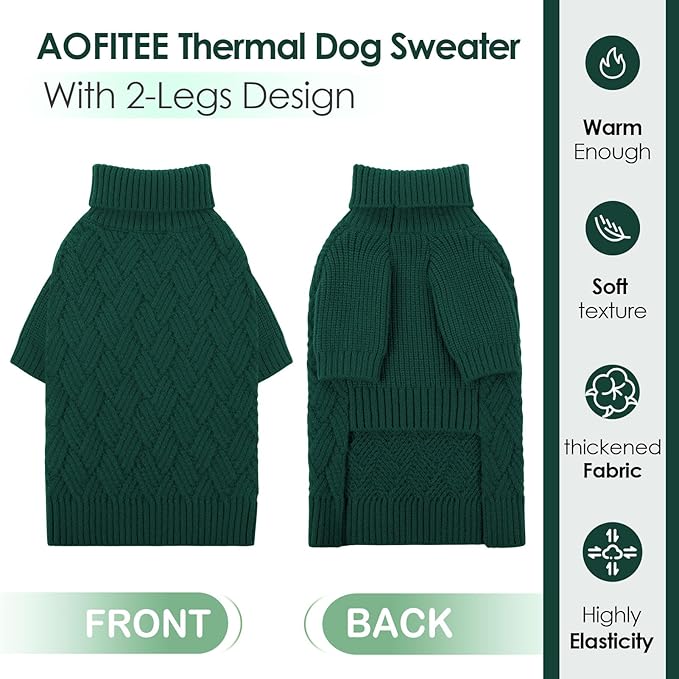 AOFITEE XL Dog Sweater, Dog Sweater Large Size Dogs, Large Dogs Sweaters for Female Male, Turtleneck Thick Warm Knitted Winter Fall Pet Sweatshirt Pullover, Solid Pet Christmas Sweaters (Green, XL)