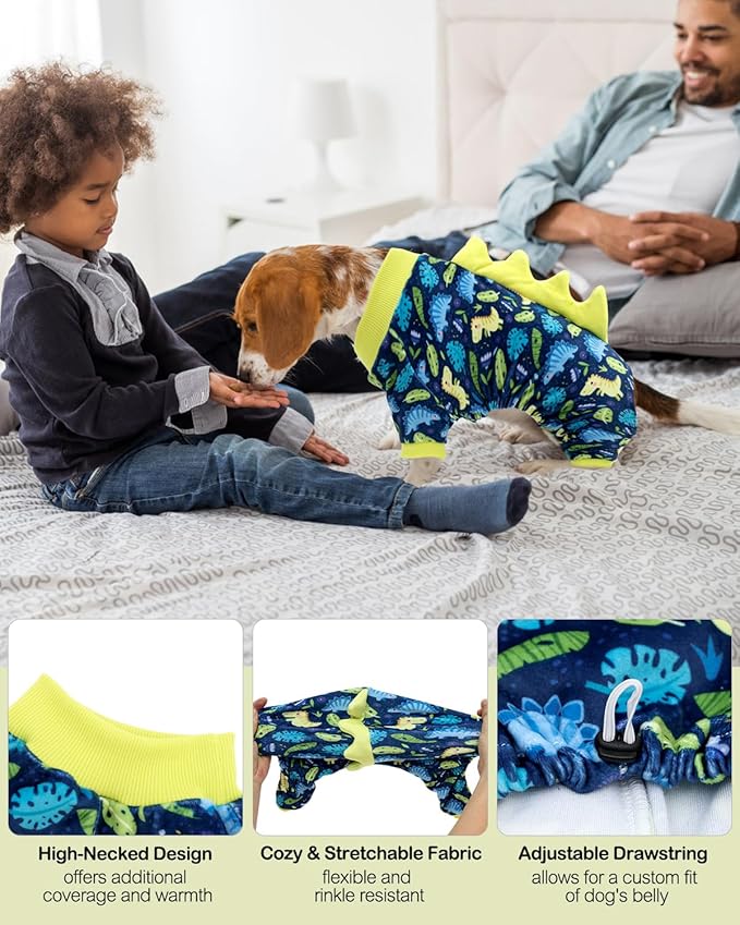 CuteBone Dinosaur Costume Dog Pajamas, Stretchy Spandex Crystal Velvet Sleepwear Coat for Small Dogs, Soft & Warm Pet Outfit Clothes for Cold Weather, Cozy Pullover Design COSP10XS