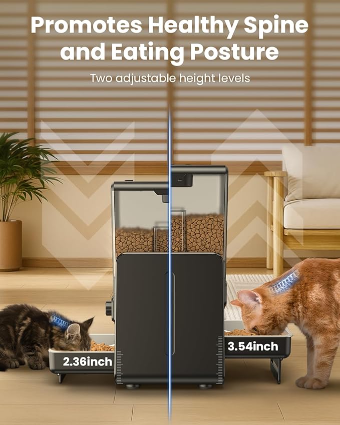 CityFlee Automatic Cat Feeder for 2 Cats, 5L/20 Cups Food Dispenser with Adjustable Raised Double Bowls, Detachable Control Panel, Timed Cat and Dogs Feeder for Dry Food, Dual Power Supply