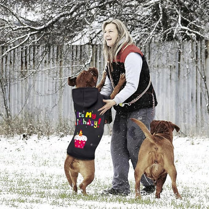 GreenJoy Dog Sweater Dog Hoodie Cold Weather Coat Hooded Sweatshirt for Puppies,Cats, Small Medium Large Dogs (Black(It's My Birthday), X-Small)
