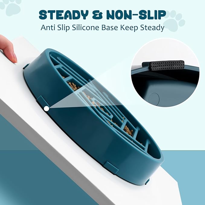 WHIPPY Slow Feeder Dog Bowl, Puzzle Maze Design to Slow Down Eating, 3-Cup Capacity, Anti-Gulping Food Bowl for Medium & Large Dogs,Navy Blue