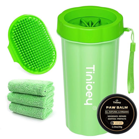 Paw Cleaner for Large Dogs with 3 Towels & Bath Brush, Muddy Foot Washer for Pets (Green)