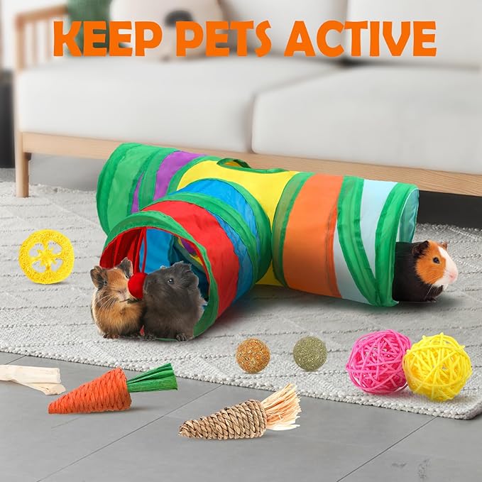 Sofier Guinea Pig Toys Tunnel Hideout Cage Accessories Chew Toys for Hamster Rabbit Ferret Rat Chinchilla Hedgehog Enrichment Playpen Boredom
