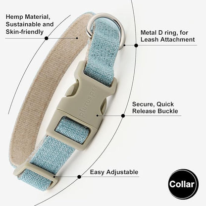 Plutus Pet Cotton Hemp Dog Collar and Leash Set, Adjustable Collar for Small, Medium, and Large Dogs, Heavy Duty and Soft on Skin, Light Blue, XS