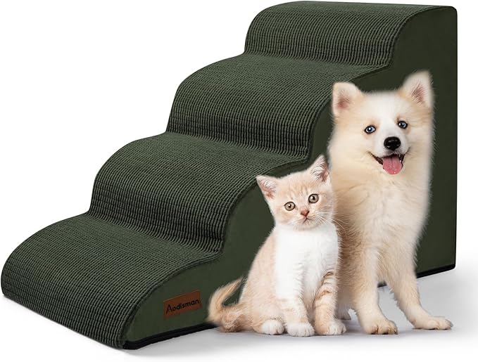 Dog Steps for Bed, 4-Step Dog Stairs Ramp for Small Dogs and Cats, Indoor Non-Slip Pet Stairs Suitable for Older, Short-Legged, and Puppy Dogs to Climb Onto High Beds and Couch, 17.4" H,Green