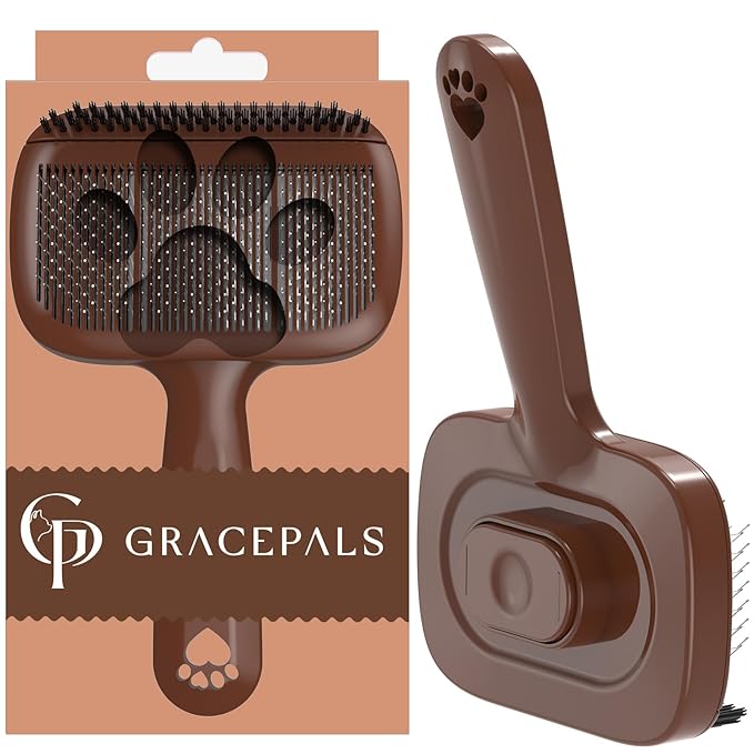 Self Cleaning Dog Brush for Shedding - Bristle Brush and Long/Short Needles Design, Skin Friendly, Slicker Deshedding Dog Brush, Hair Removal for Long & Short Haired Pets (Brown)