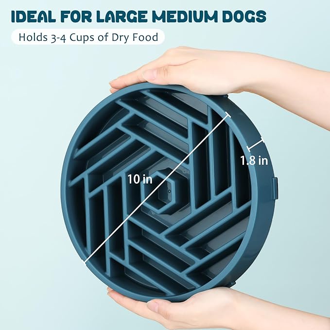 WHIPPY Slow Feeder Dog Bowl, Puzzle Maze Design to Slow Down Eating, 3-Cup Capacity, Anti-Gulping Food Bowl for Medium & Large Dogs,Navy Blue