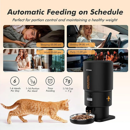 Automatic Cat Feeder - 5L Anti-Clog Cat Food Dispenser Keeps Dry Food Fresh, 10s Voice, 1-6 Meals/Day, Programmable Portions, 180-Day Battery Life, Easy to Clean Auto Pet Feeder for Multi Cats & Dogs
