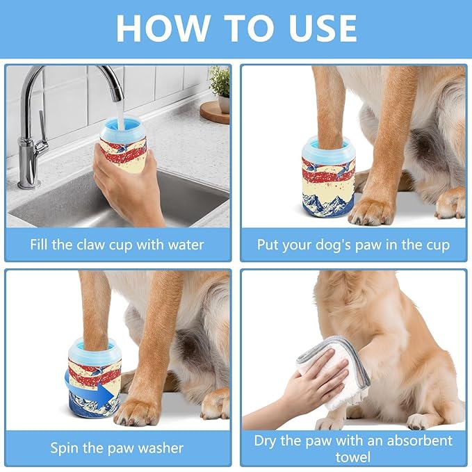 Dog Paw Cleaner Mudbuster Dog Foot Washer for Small Medium Large Dogs Cats Premium Pet Supplies July 4th Flags Mountains Blue