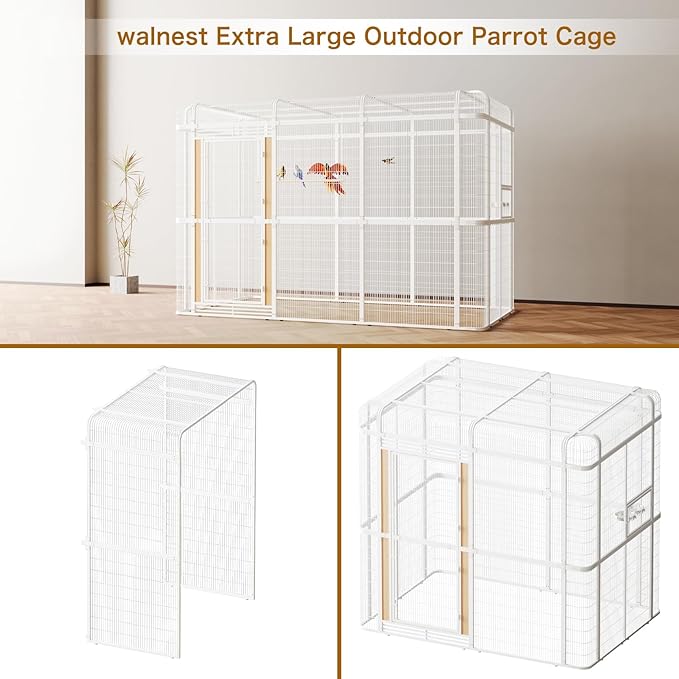 wonline 10FT Extra Large Bird Cage for Parakeets Outdoor Bird Aviary Parrot Cage with Perch, Walk-in Heavy Duty Birdcage for Macaws Canaries Parrots Budgie Lovebirds, White