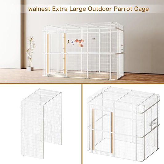 wonline 10FT Extra Large Bird Cage for Parakeets Outdoor Bird Aviary Parrot Cage with Perch, Walk-in Heavy Duty Birdcage for Macaws Canaries Parrots Budgie Lovebirds, White