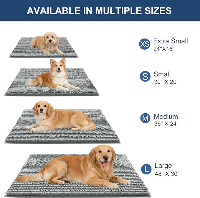 OLANLY Dog Door Mat for Muddy Paws 30x20, Ultra Absorbent Chenille Mud Doormat, Non-Slip Washable and Dirt Trapping Doormat for Indoor Entryway, Quick-Dry Indoor Pet Bed Mats for Dogs, Grey