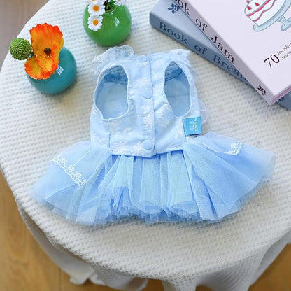 Fashion Sweet Puppy Dog Blingbling Princess Skirt Pet Dog Lace Cake Camisole Tutu Dress F-Blue S