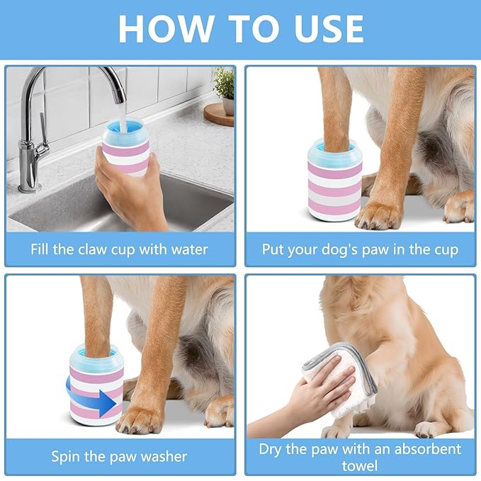 Dog Paw Cleaner Mudbuster Dog Foot Washer for Small Medium Large Dogs Cats Premium Pet Supplies Sweet Pink White Stripes