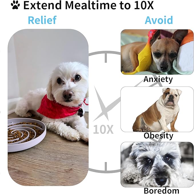 Slow Feeder Dog Bowls, Dishwasher Microwave Safe Silicone Puppy Puzzle Bowl with Non-Slip Design for Eating (White and Purple)