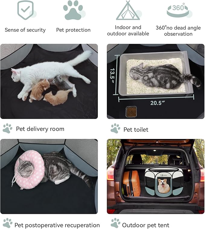 Dog Playpen, Puppy Pet Playpen, Medium Dogs Tent Crates Cage Indoor/Outdoor, Portable Pop Up Dog Kennel Playpen with Carrying Case for Dogs/Cats/Rabbits, Removable Zipper Top, Grey