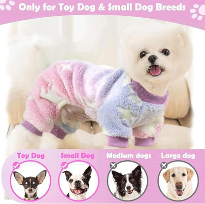 Dog Sweaters Small Girl Warm Fleece Pajamas, Cute Extra Small Dog Clothes, 4 Legs Puppy Jumpsuit Pjs Soft Stretchy Doggie Onesies Pet Outfit Apparel for Chihuahua Yorkie