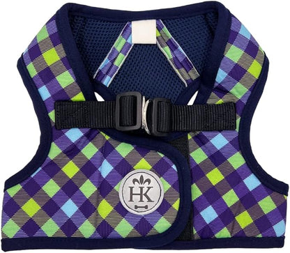 Huxley & Kent Hudson Walking & Training Harness - Blue/Green Check (Large, 22-35lbs) - Easy Control Step-in Mesh Vest Harness with Reflective Strips for Safety - H&K