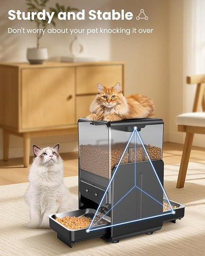 CityFlee Automatic Cat Feeder with 5G WiFi for 2 Cats, Adjustable Height for Small Pets, Dual Bowls, 20 Cups/5L Dry Food Auto Pet Dispenser, Voice Record, Timed Cat Feeder with APP Control