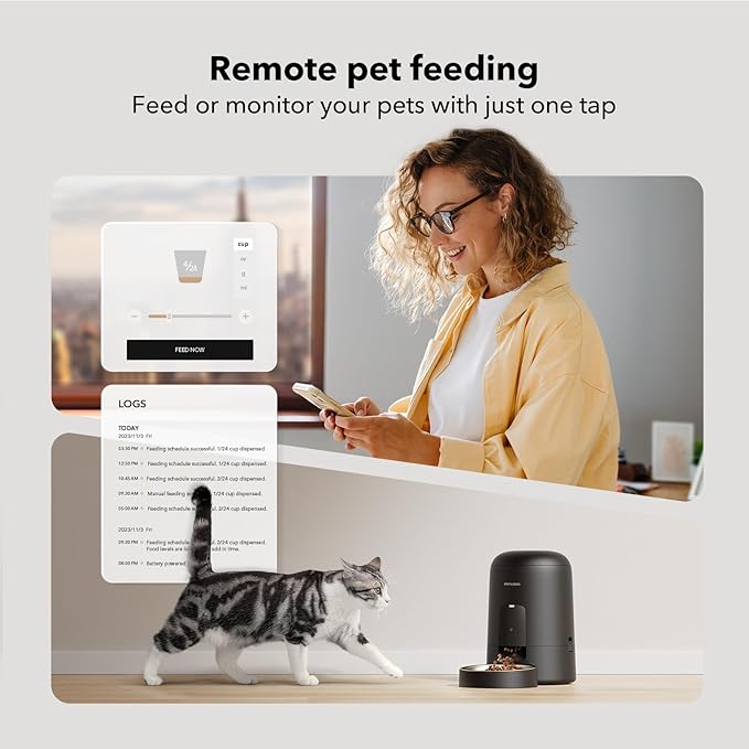 PETLIBRO Automatic Cat Feeder, Wi-Fi Rechargeable Cats Food Dispenser Battery-Operated with 30-Day Life, AIR 2.4G Wi-Fi Timed Pet Feeder for Cats & Dogs, 2L Auto Cats Feeder, Black