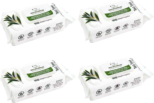 Best Pet Supplies Pet Grooming Wipes for Dogs & Cats,Deodorizer for Coats & Dry, Itchy, or Sensitive Skin, Clean Ears, Paws, Body, & Butt - Cleansing, Tea Tree, 400 Count