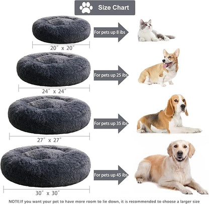 WNPETHOME Calming Dog Beds for Large Dogs, Anti-Anxiety Donut Pet Bed, Fluffy Faux Fur Plush Dog Bed，Warming Cozy Soft Round Pet Bed for Large Jumbo Dogs, Cat Cuddler Cushion
