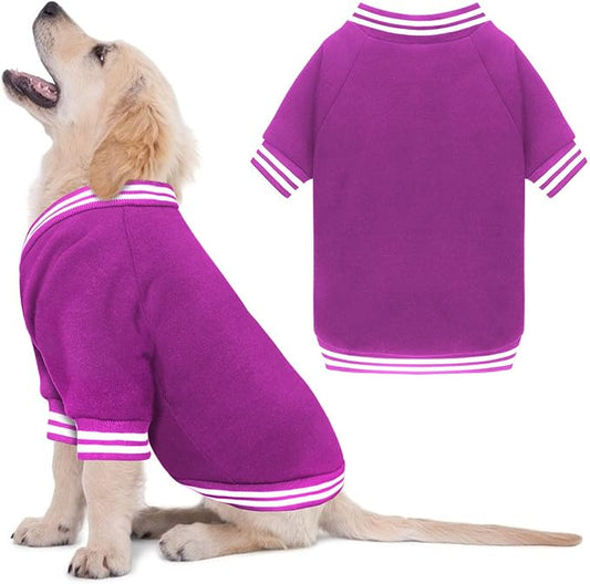 Dog Sweaters for Large Dogs, Brushed Fleece Dog Sweater Baseball Jacket Large Pet Sweater Clothes Soft Warm Boy Girl Pet(Purple-XL)