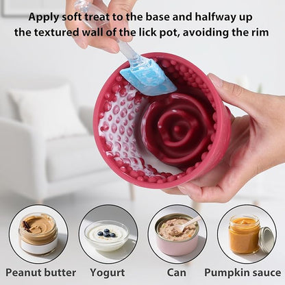 Dog Slow Feeder Lick Bowl - Non-Slip Licking Treat Dispenser for Small Medium Large Dogs, Promotes Anxiety Relief & Prevents Choking, Easy to Clean Feeding Bowl (Wine Red, S)