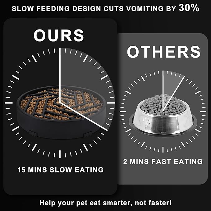 TOBYTO Slow Feeder Dog Bowls Large Medium Breed,Anti-Choking Slow Eating Dog Food Bowl,Non Slip Pet Slower Food Feeding Bowls Large Puzzle Slow Feeder Bloat Stop Maze Dog Dishes,Black