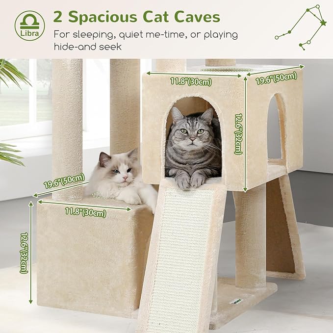 Globlazer Heavy Duty Cat Tree 78 inch Sturdy Cat Tower for 20lbs Large Adult Cats, Symmetrical Aesthetic Big Cat Tree with Extra Large Platform, 2 Scratching Boards, Z78, Beige