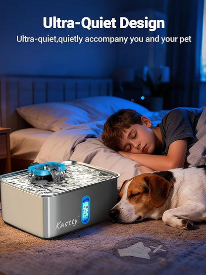 Kastty 15L/3.96 Gal Large Capacity Dog Water Bowl Dispenser,Stainless Steel Dog Water Fountain Quiet LED Light Triple Filtration Dog Water Bowl, Automatic Pet Water Fountain Easy Cleaning Blue FS78