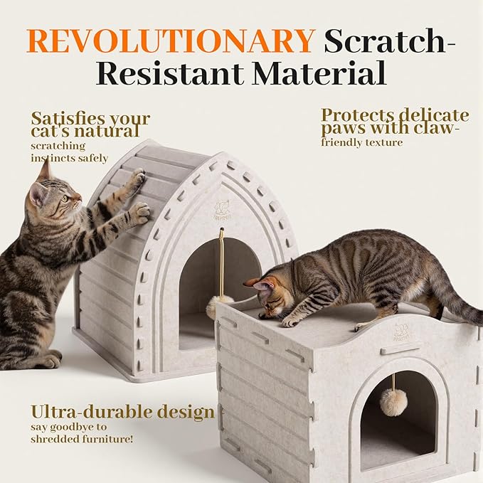 Apasiri Indoor Cat House for 2 Cats: 2-in-1 Double-Deck Cat House, Sturdy and Scratch-Resistant, Original Castle Design, A Perfect Indoor Cat Cave for Multiple Small Pets and Kittens