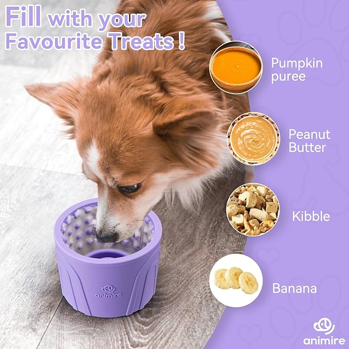 Dog Slow Feeder Lick Bowl, Anxiety Relief Dog Licking Mat Treat Dispenser, Non-Slip Anti-Choking Slow Eating Lick Bowl for Small Medium and Large Breed Dogs, BPA Free Silicone (Purple,M-L)