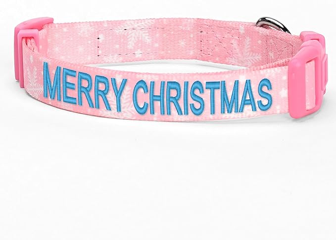 Pawtitas Personalized Dog Collar Dog Soft Adjustable Puppy Collar Customizable Embroidered add Pet Name Phone Number or Phrase Large Pink Snowflakes