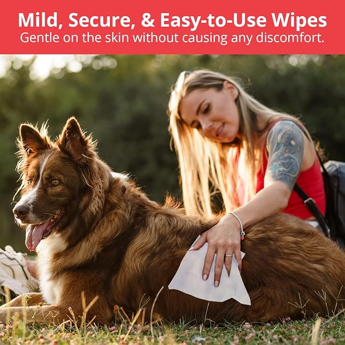 NOVEHA 120PCs XL Formulated Pet Wipes for Dogs & Cats - Safe for Facial & Finger Folds, Underarms, Groin, Hot Spots, Redness & Skin Relief, On-The-Go Size 5.5" x 7"