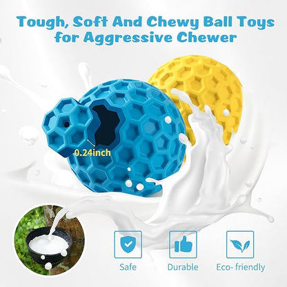 HIPPIH Indestructible Squeaky Dog Toys, Interactive Dog Balls 2 Pack, Dog Chew Toys for Aggressive Chewers, Natural Rubber Puppy Toys for Large/Medium Dogs, Tough Puppy Teething Toys, Relieve Anxiety