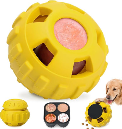 Dog Enrichment Toys, Interactive Dog Toy to Keep Your Pup Busy-Freeze Treat Dispensing,Freezable Fillable Rubber & Easy to Clean,Treat Dispensing Dogs-Slow Feeder, Christmas Dogs Toys, Lemon,S