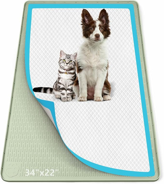 Pee Pad Holder for Dogs, 34" x 22" Silicone Pee Tray Mat Leak-Proof, High Edge, No Spill Pet Pad Holder for Puppy, Cat, Rabbit, Training Pads for Floor Protection, No Pee Pads (Green)